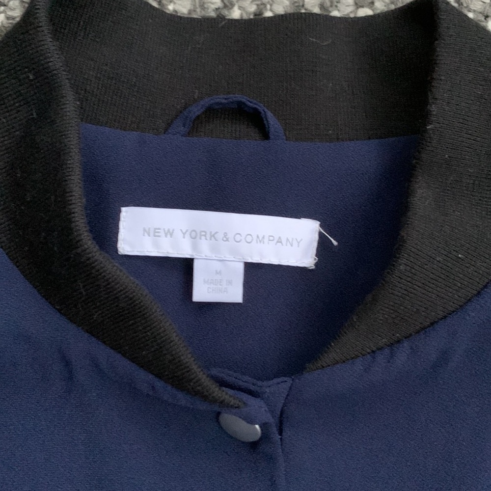 New York & Company Navy Blue Long Bomber Jacket - Picture 6 of 8